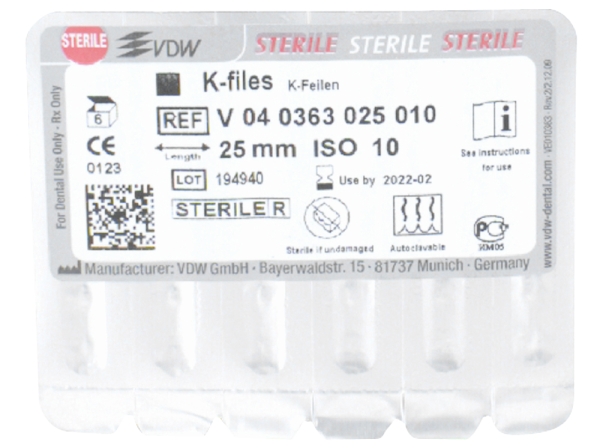 K files 63/ 10 25mm sterile 6pcs
